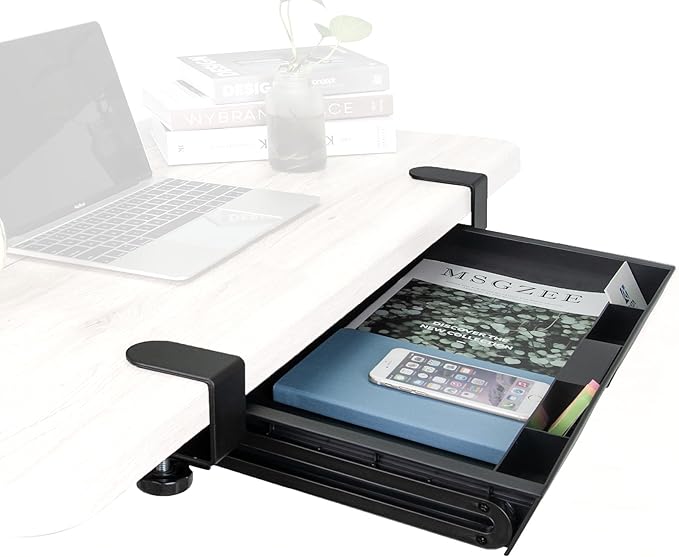 EHO Large Under Desk Slide Out Storage Drawer, Adjustable Sturdy C-Clamp Tray, 20x11.8 inch Pull Out Drawer, Smooth Sliding Rail Design for Keyboard Mouse Desk Extender Organizer for Home/Office Black