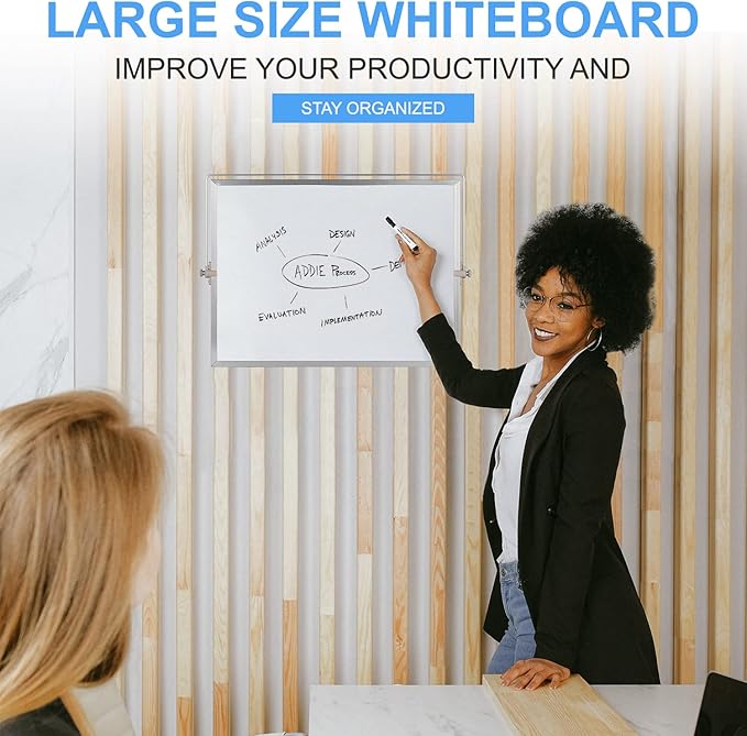 Dry Erase White Board, Cazeyoo Magnetic Desktop Whiteboard 16 x 12inch with Stand, 10 Markers, 4 Magnets and 1 Eraser, Portable Double-Sided White Board for Kids Drawing, Office, Home, School - White