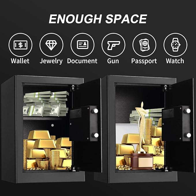 Tenamic Fireproof Safe Box 2.2 Cuft Electronic Digital Security Box, Keypad Large Lock Box Cabinet Safes with Internal Light, Solid Alloy Steel Office Hotel Home Safe with 2 Passwords, Black