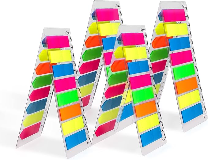 Golcellia Fluorescent Translucent Sticky Tabs, 1600 Pcs Total, Pack of 8 Colors, Arrow and Strip Sticky Notes, Small Page Flags