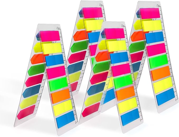 Golcellia Fluorescent Translucent Sticky Tabs, 1600 Pcs Total, Pack of 8 Colors, Arrow and Strip Sticky Notes, Small Page Flags