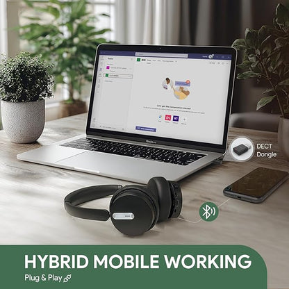 Yealink WH64 Hybrid with DECT Dongle, 492ft Range, 32 Talk Time Bluetooth Headset for Teams, Zoom Skype UC, 3X Mic Noise Cancelling, Headset PC Phone