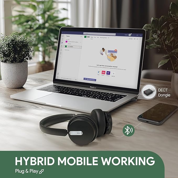 Yealink WH64 Hybrid with DECT Dongle, 492ft Range, 26 Talk Time Bluetooth Headset for Microsoft Teams, Zoom Skype Certified, Noise Cancelling Headset with 3X Mic, Work Headset for Laptop,PC Phone