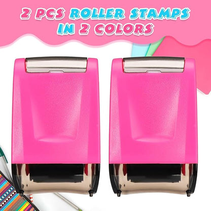 Sherr 2 Handwriting Line Stamp Roller Dashed Handwriting Lines Practice Roller Stamp for Kids, Teachers Kindergarten Education Classroom Back to School Need(2.72 x 2.44 x 1.54 Inch,Pink)