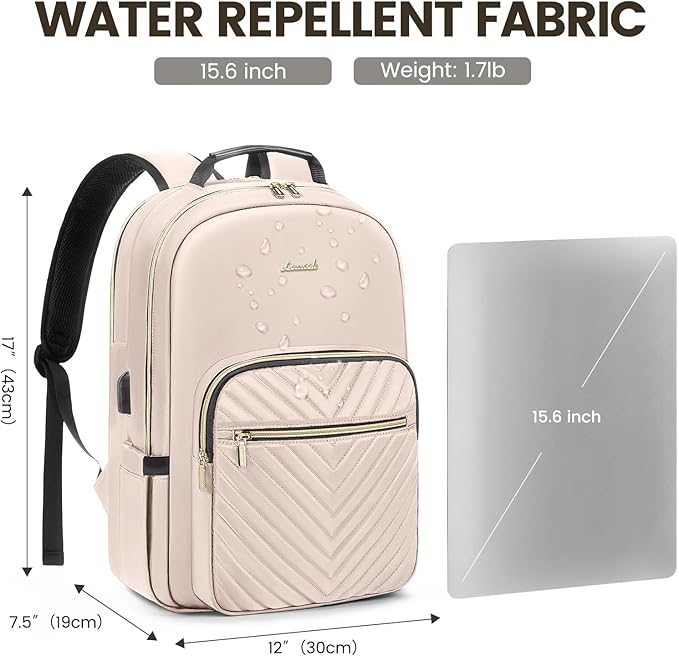 LOVEVOOK Laptop Backpack for Women 15.6 inch,Cute Womens Travel Purse,Professional Computer Bag,Waterproof Work Business College Teacher Bags Carry on with USB Port,Nude