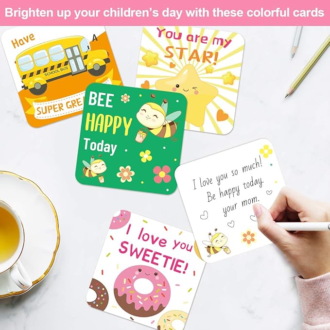 Fancy Land 60 Lunch Box Notes for Kids Cute Motivational and Inspirational Thinking of You Cards for Boy’s and Girl’s Lunchbox