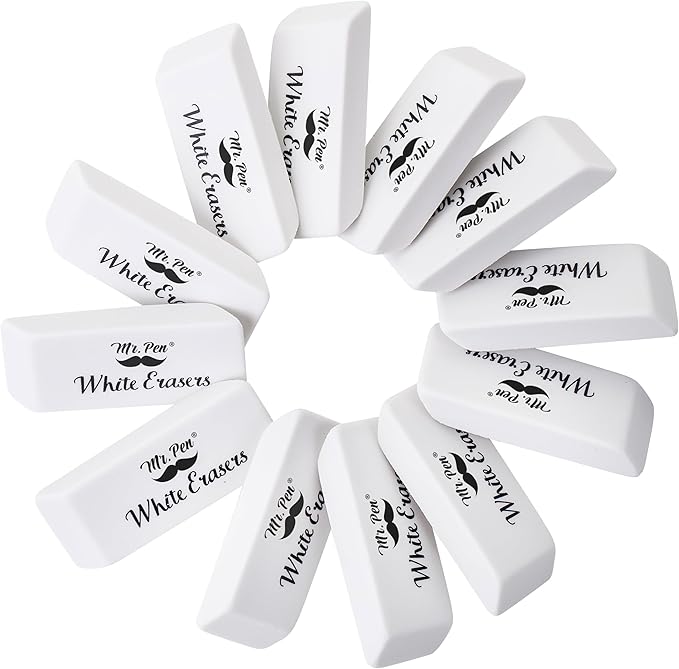 Mr. Pen- White Pencil Eraser, 24 Pack, Block Erasers for Pencils, Mr Pen Erasers for School, Large Eraser
