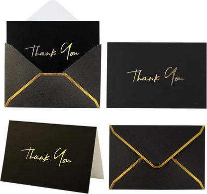 Heavy Duty Thank You Cards with Envelopes - 36 PK - Gold Thank You Notes 4x6 Inches Baby Shower Thank You Cards Wedding Thank You Cards Small Business Graduation Funeral Bridal Shower (Night Black)