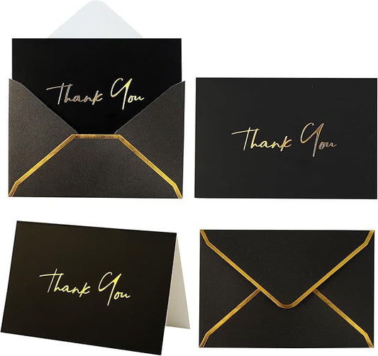 Heavy Duty Thank You Cards with Envelopes - 36 PK - Gold Thank You Notes 4x6 Inches Baby Shower Thank You Cards Wedding Thank You Cards Small Business Graduation Funeral Bridal Shower (Night Black)