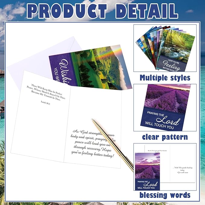 36 Sets Christian Get Well Soon Cards with Scripture Assorted Religious Bible Verse Wishing You Well Greeting Cards with Envelope(Nature Landscape)