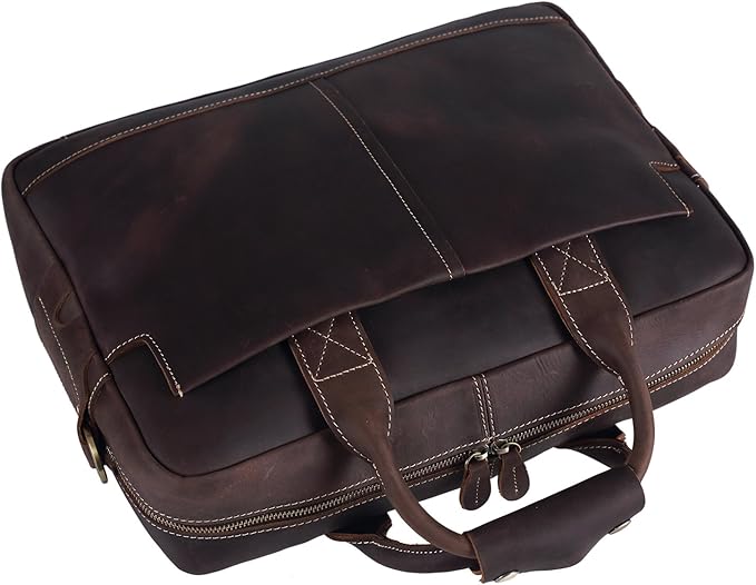 Polare Leather Briefcase for Men Business Travel Messenger Bags 15.6 Inch Laptop Bag YKK Metal Zipper