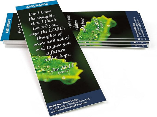 Christian Bookmark with Bible Verse, Pack of 25, Assurance Themed, For I Know the Thoughts That I Think Toward You Says the Lord, Jeremiah 29:11