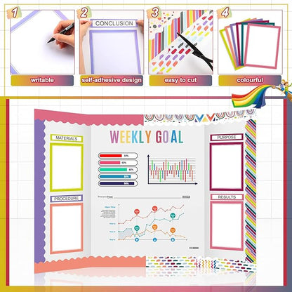 90 Pcs Science Fair Board Supplies 60 Trim Scalloped Bulletin Board Borders 24 Presentation Board Subtitles 6 Science Fair Titles for Classroom Display Boards(Classic)