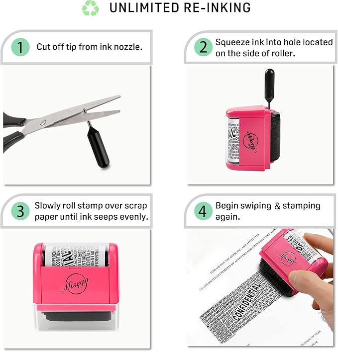 Miseyo Wide Roller Stamp Identity Theft Stamp 1.5 Inch Perfect for Privacy Protection,Anti-Theft Security Confidential Easy for Guard Personal Information Blockout - 3Pack Set (Peach)