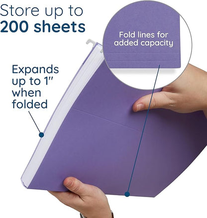 25 Blue Summit Supplies Legal Size Hanging File Folders, Purple Hanging File Folders, Durable 11pt Paper with Plastic Tabs and Inserts Included, 25 Pack