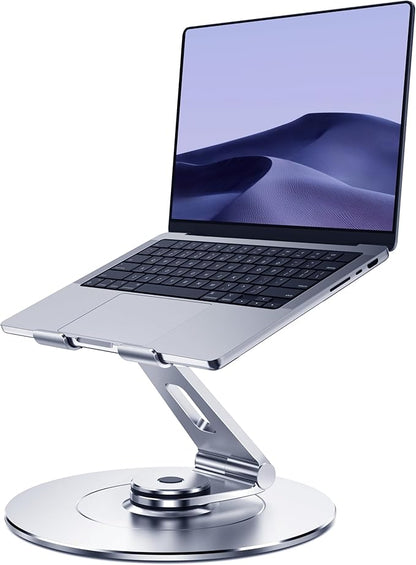 Ultra-Stable Swivel Laptop Stand for Desk with 360 Rotating Larger Base, Military-Grade Aluminum, Anti-Loosening Structure, Height Adjustable Laptop Stand, Suitable for 10"-17.3",Ocean-Grey