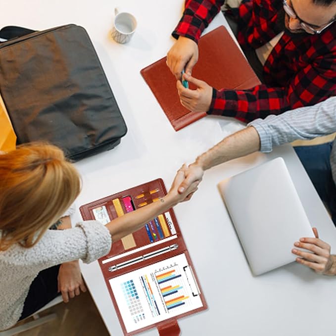 Toplive Portfolio 3 Ring Binder Padfolio Folder, Business Interview Resume Portfolio for Women Men A4/Letter Size Document Organizer with Clipboard Receipt Sleeve Card Holder, Brown