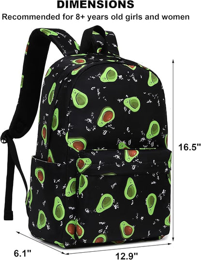 Avocado School Backpack for Teens Girls, Womens College Bookbags Kids School Bags Laptop Backpacks