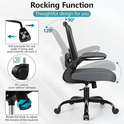 FelixKing Office Chair, Ergonomic Desk Chair Breathable Mesh Chair with Adjustable High Back Lumbar Support Flip-up Armrests, Executive Rolling Swivel Comfy Task Computer Chair for Home Office