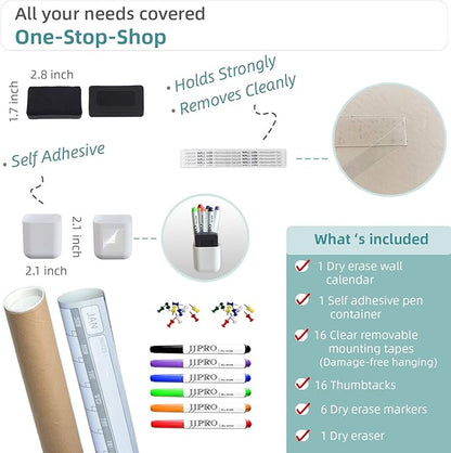 Large Dry Erase Wall Calendar - 52x36 Inches - Blank Undated Yearly Calendar - Whiteboard Premium Laminated Planner - Reusable Laminated Office Jumbo 12-Month Calendar (Vertical)