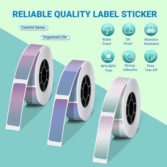 ORGBRO X1 Label Maker Tape, Genuine Thermal Label Print Paper 0.47"×1.57"(12×40mm), Standard Laminated Office Labeling Tape Replacement, 160 Tapes/Roll, 3-Roll, Gradient
