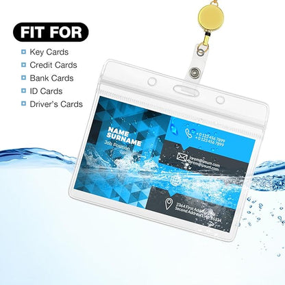 Outus 2 Pieces Badge Lanyard with ID Holders Stainless Steel Badge Holders Necklace Retractable Reel Clip Chain Water Resistant Name(Gold)