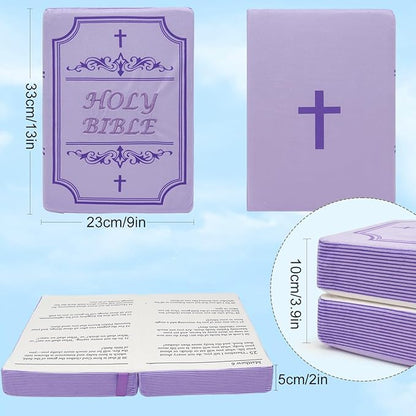 Bible Pillow Book Plush That Opens Christian Holy Bible Stuff Religious Party Favors Gifts for Kids for Christening Easter (Purple)