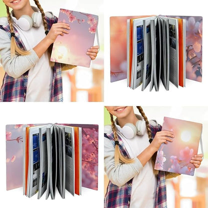 Book Cover 2 Pack Washable Peach Blossom Book Protector Pouch for Kids 9x11 Inches, Stretchable Reusable Book Sox for School Home Use