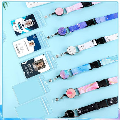 6 Pack Lanyards for Id Badges, Badge Women Lanyards with ID Holder Detachable Cruise Lanyards with Waterproof ID Holder Retractable Badge Reel for Office School Cruise Ship Key ID Cards (Marble Style)