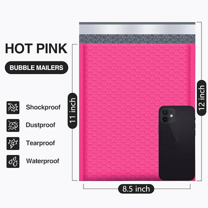UCGOU Bubble Mailers 8.5x12 Inch Hot Pink 25 Pack Usable Size 8.5x11 Poly Padded Envelopes #2 Medium Mailing Opaque Packaging Postal Self Seal Waterproof Boutique Shipping Bags for Clothes Makeup