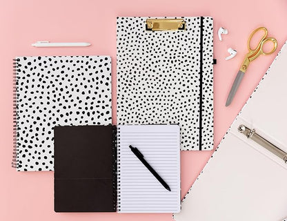 Steel Mill & Co Cute Mini Spiral Notebook, 8.25" x 6.25" Journal with Durable Hardcover and 160 Lined Pages, Black Dots