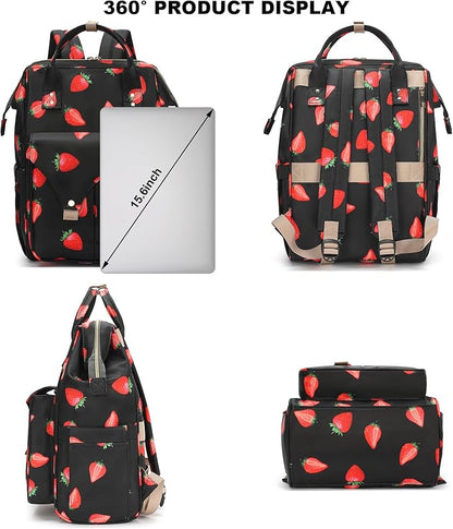 Strawberry Laptop Backpack College School Backpack Bookbags Nurse Backpacks Travel Bags for Women Girls Fits 15.6 Inch Notebook