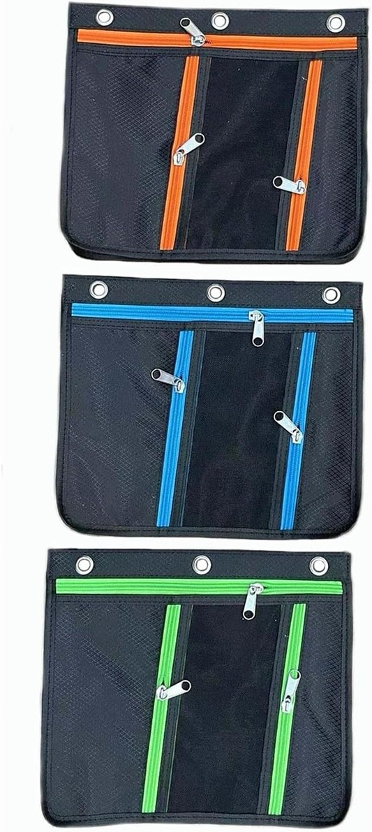 Charles Leonard 3-Pocket Jumbo Binder Pencil Pouch, Expands to 1", 11" W x 9.5" H x 1" D, Assorted Colors, 24 Per Pack (76395-ST)
