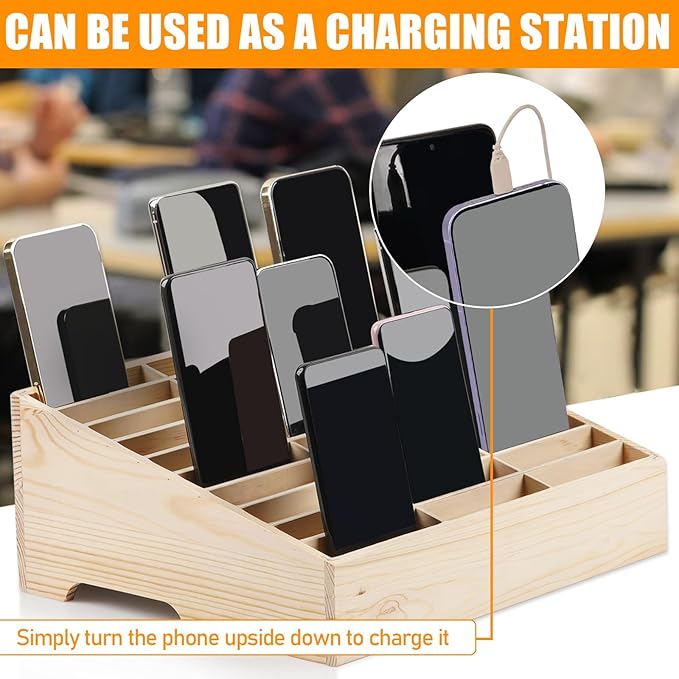 Wooden 30-Grid Cell Phones Storage Box Desktop Mobile Phone Holder Organizer for Office School Classroom (30-Grid)