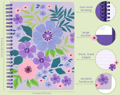 Steel Mill & Co Cute Mini Spiral Notebook, 8.25" x 6.25" Journal with Durable Hardcover and 160 Lined Pages, Lilac Floral