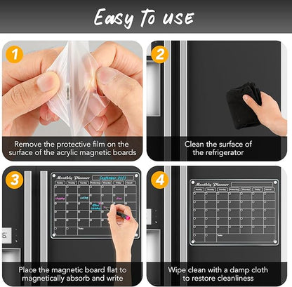DIYMAG Acrylic Magnetic Dry Erase Calendar for Fridge, Clear Acrylic Calendar Planning Board Magnetic Monthly Planner Menu for Refrigerator with 3 Highlight Markers