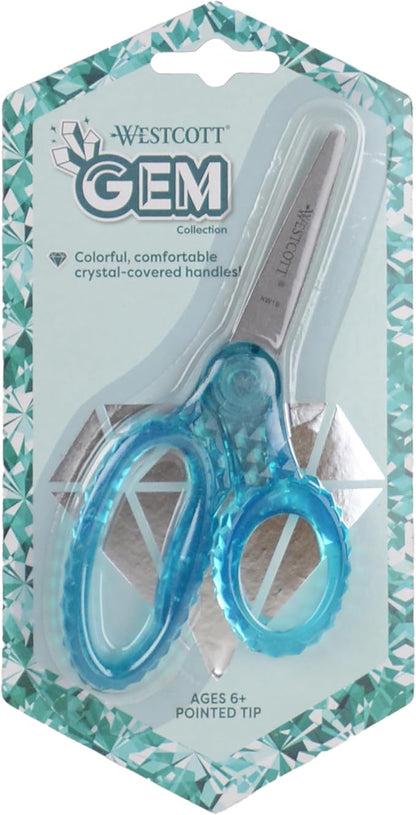 Westcott 5" GEM Crystal-Design Safety Scissors 12pk, Pointed-Tip for Kids Aged 6-8 - Scissors for School, Craft, Home, DIY, Classroom - Assorted Colors