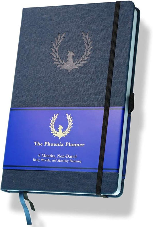 The Phoenix Planner - Best Daily Calendar and Agenda for Goal Setting, Boost Happiness and Productivity - Gratitude Journal, Habit Tracker, Quarterly Business Planner - 6 Months, Undated (Sapphire)