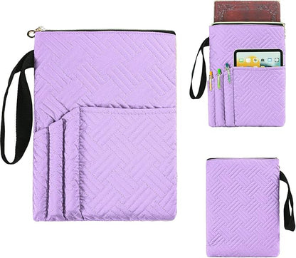 Book Sleeve with Zipper, 11"X9" Padded Book Protector, Washable Quilted Book Covers for Paperbacks, Book Pouch with Pockets for Book Lover Gifts