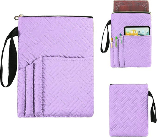Book Sleeve with Zipper, 11"X9" Padded Book Protector, Washable Quilted Book Covers for Paperbacks, Book Pouch with Pockets for Book Lover Gifts