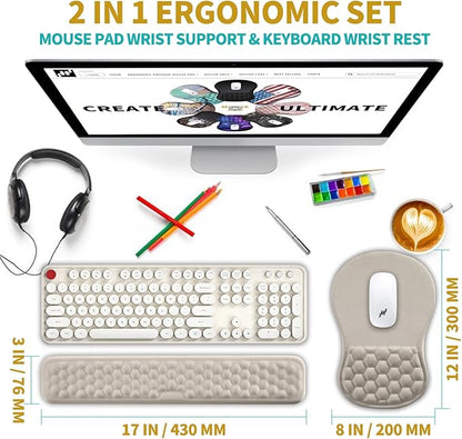 Hokafenle 2 in 1 Ergonomic Mouse Pad Wrist Support & Wrist Rest for Computer Keyboard Set, with Relieve Carpal Tunnel Pain Massage Bulge and Full Memory Gel Design (2In1 Set, Apricot)