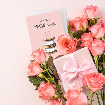 ALY LOU Anniversary Card for Her Him/Girlfriend Wife/Husband Boyfriend, Friendship Thank You Birthday Kawaii Greeting Card (I Love You S'more ...)