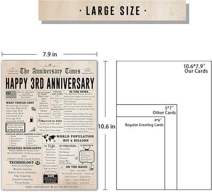 Jumbo 3rd Anniversary Card for Women Men, Romantic 3 Year Anniversary Cards Gifts for Girlfriend Boyfriend, Sweet Leather Anniversary Decoration for Husband Wife