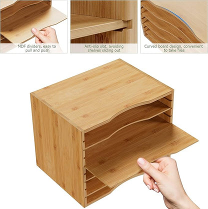 Bamjoy Bamboo 5 Tier Desktop Organizer, Paper Organizer Mail Sorter, File Holder Letter Document Storage with Adjustable Shelves for School Home Office, Natural