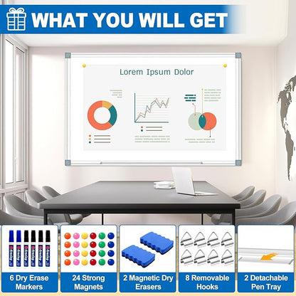 Magnetic White Board Dry Erase Whiteboard for Wall 60"x48" (2pcs) Aluminum Frame Hanging White Boards for Presentation, Teaching, Memo, Display