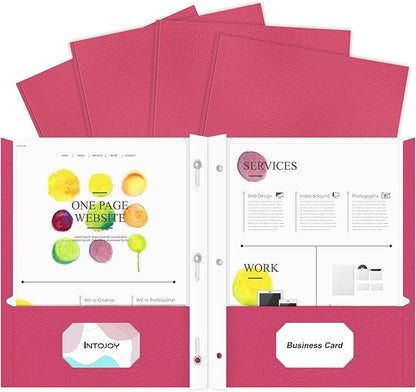 Folders with Pockets,IntoJoy 50 Pack Two Pocket Folders Business Card Holder Paper Folders with Prongs for School Office Filing Cabinet Resume Portfolio (Magenta)