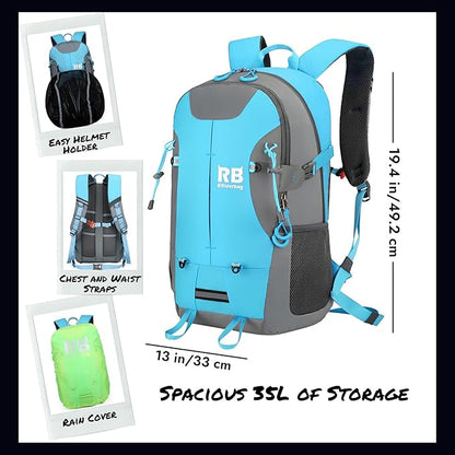 Reflective Motorcycle Backpack Lightweight, Water Resistant Casual Daypack with Laptop Pocket for Safe Commuter, Biking, and Daily Use. 35L Sport bookbag to Avoid Accidents (light blue backpack)