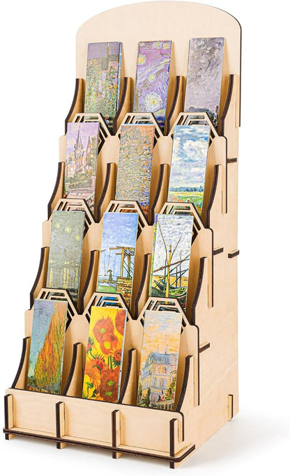 Bookmark Display Stand, Bookmark Holder Sticker Display for Anyting up to 2.4 Inches Wide, 4 Tier Wood Bookmark Stand, Portable Product Bookmark Display for Vendors, Craft Show, Retail Store