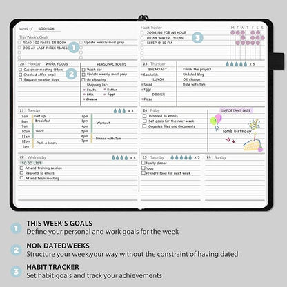 Undated Weekly and Monthly Planner, Cofullsky Weekly To Do List Planner Notebook with Unique Lettering Ribbon A5 Size Personalized Present Suitable for Women Men Teachers Kids (Letter E)