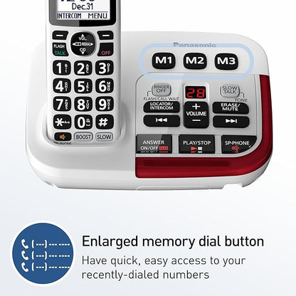 Panasonic Amplified Cordless Phone with Slow Talk, 40dB Volume Boost, 100dB Loud Visual Ringer, Hearing Aid Compatibility, Large Screen and Backlit Keypad - KX-TGM420W - 1 Handset (White)